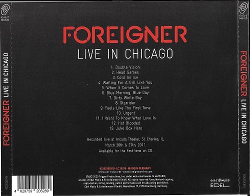 Foreigner - Live in Chicago (2025) CD Scans